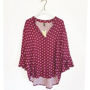 Stetson NWT Wine Western Button Down Blouse - Bell Flare sleeves Womens size L